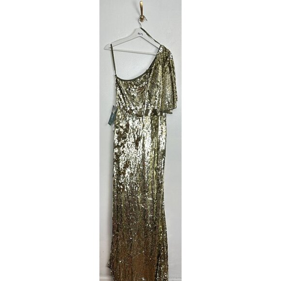 MAC DUGGAL One-Shoulder Sequin Column Gown in Gold Size US 12 NWT - Picture 10 of 15